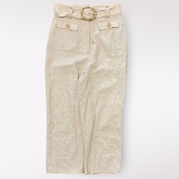Finders Keepers Pants Belted Size US 6 Tan Linen and Cotton - Picture 1 of 12